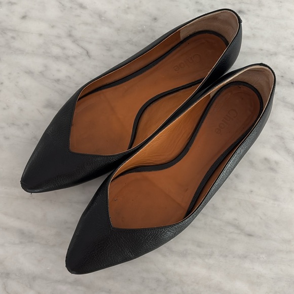Chloe Italian Leather Pointed Toe Flat Sz 37 black - Picture 3 of 11